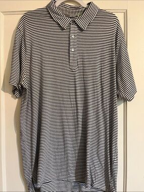 Classic Black & White Striped Polo Shirt - Unbranded